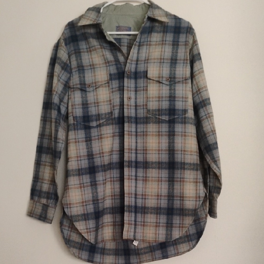 Pendleton Wool Plaid Shirt in Blue and Tan Size medium